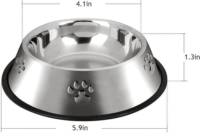 YUDANSI 2 Stainless Steel Dog Bowls, Puppy Cat Feeding Bowls, Shallow Cat Dish with Rubber Base, Mini and Small Pet Feeder Food Water Plate (XS-6oz)