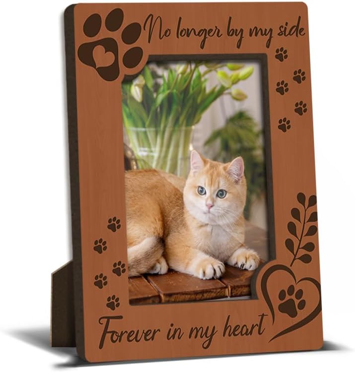 Cat Memorial Photo Frames Dog and Cat Loss Remembrance Gift Sympathy Keepsake for Pet Lovers Condolence Present for Pet Owner No Longer by my Side Forever in my Heart Picture Frames 4x6 Photo - YY001