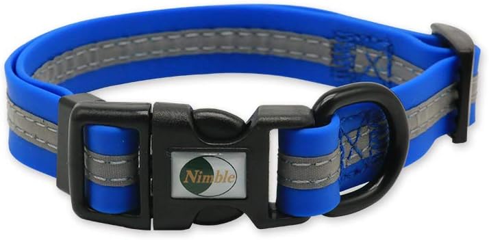 NIMBLE Dog Collar Waterproof Pet Collars Anti-Odor Durable Adjustable PVC & Polyester Soft with Reflective Cloth Stripe Basic Dog Collars S/M/L Sizes (Small (9.45”-14.17”inches), Blue)