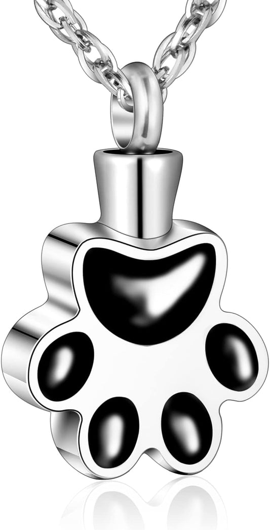 abooxiu Paw Print Urn Necklace for Ashes Cremation Necklace for Pet Ashes Stainless Steel Ash Necklace Memorial Ash Holder