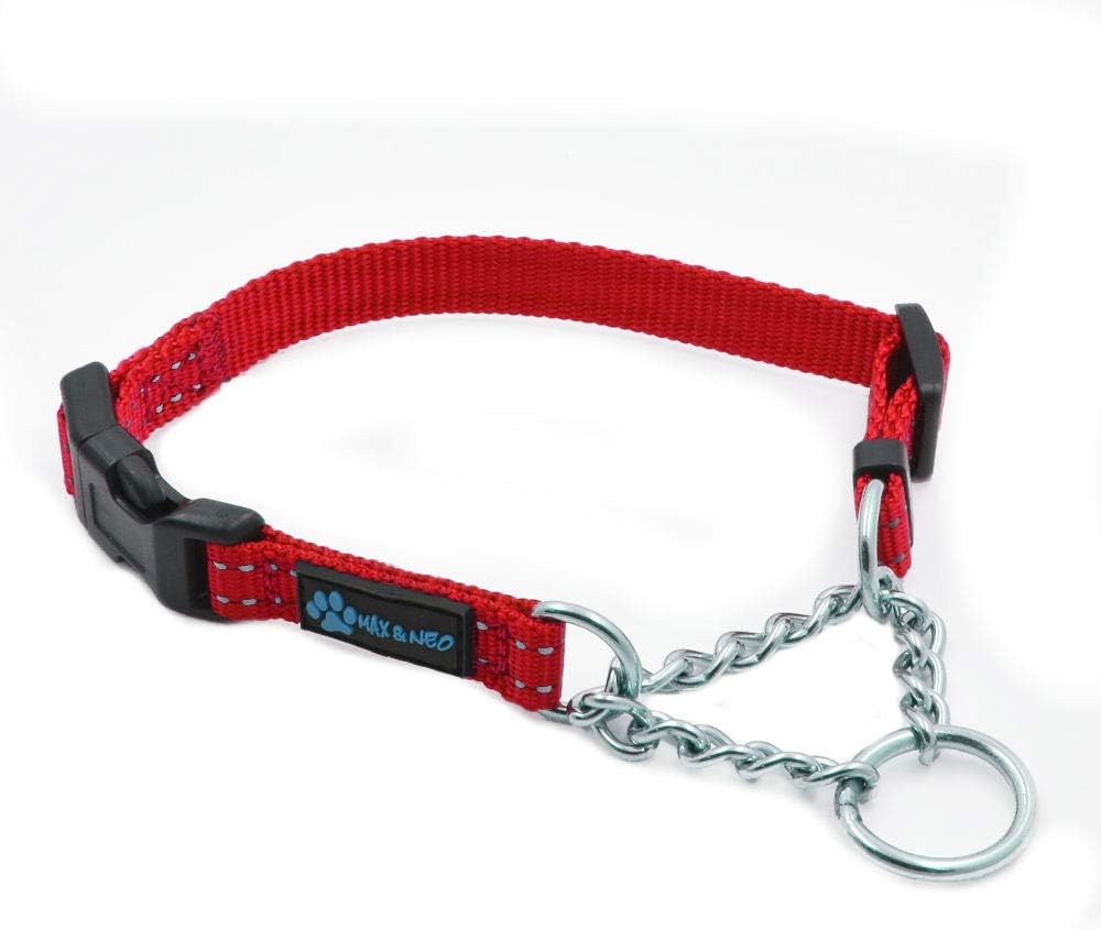 Max and Neo Stainless Steel Chain Martingale Collar - We Donate to a Dog Rescue for Every Collar Sold (X-Small, RED)