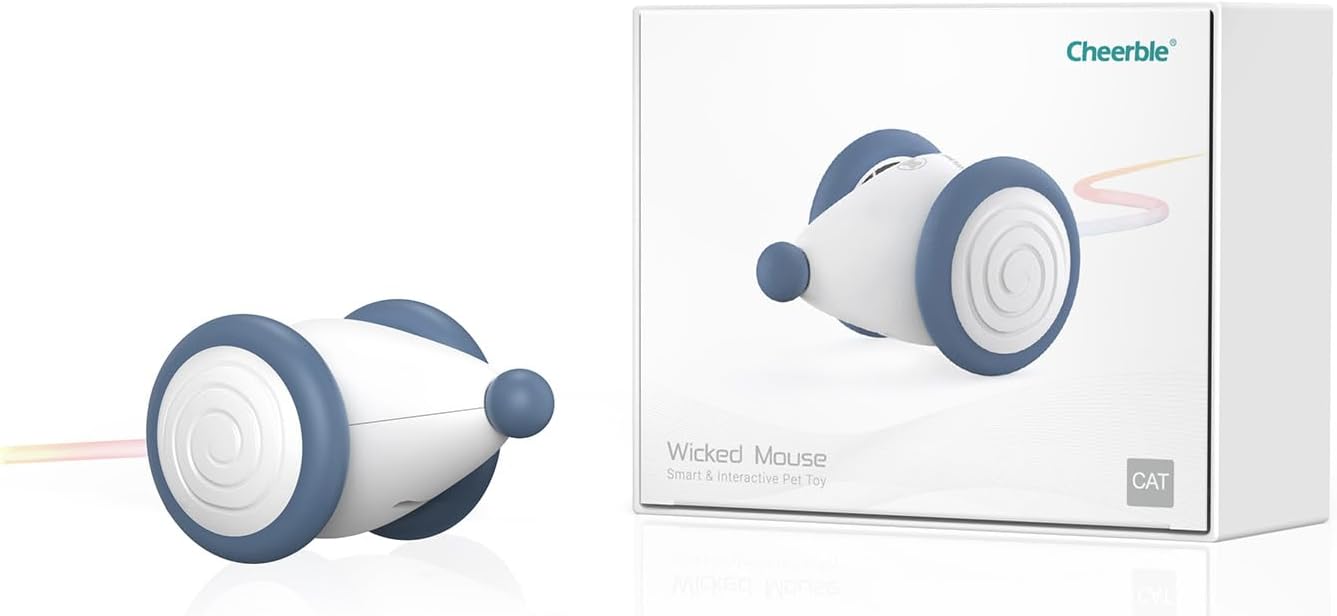 Cheerble Interactive Cat Toys for Indoor Cats, Automatic Cat Toy with LED Lights, Wicked Mouse Toys, Kitten Toys, Pet Toys, Smart Electric Cat Toy, USB Rechargeable, Auto On/Off… (Blue)