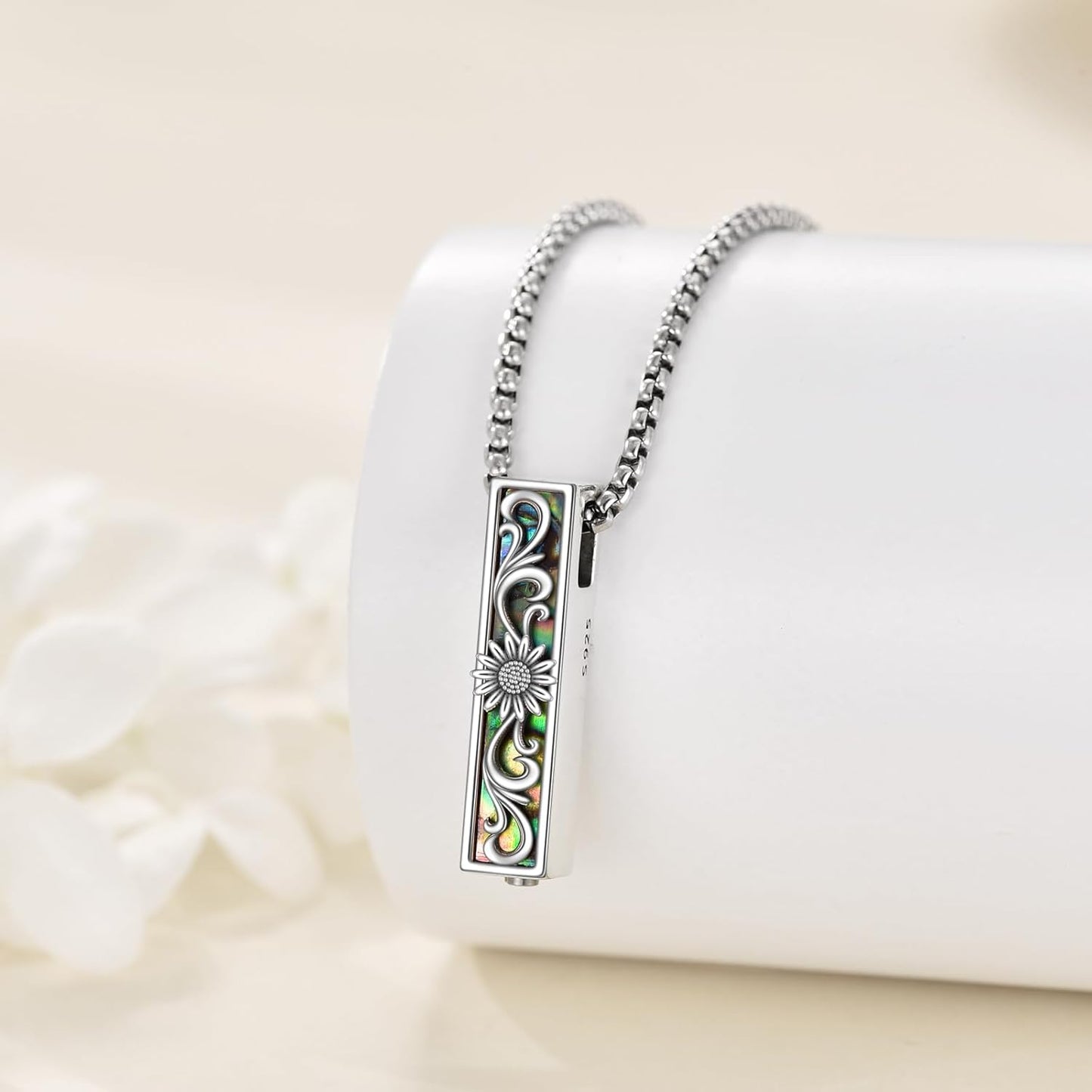 Urn Necklaces for Ashes Sterling Silver 3D Vertical Bar Memorial Pendant for Loved Ones Keepsake Cremation Jewelry Gifts for Women Men