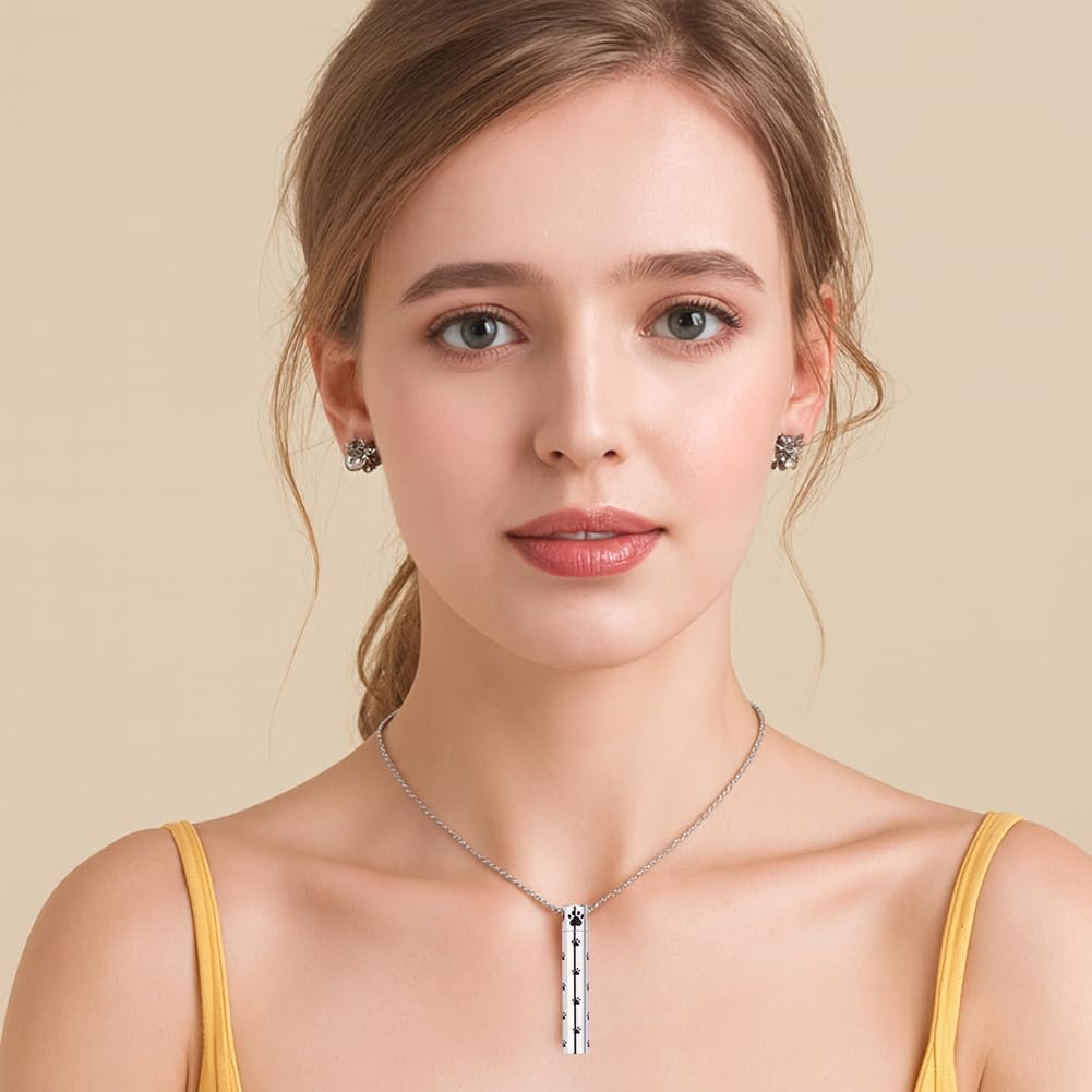 Dog Urn Necklaces for Ashes Paw Cylindrical Cremation Dog Paw Stainless Steel Pet Ashes Pendant for Puppy Pet Memorial Keepsake Jewelry 2PCS