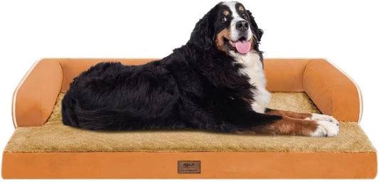 Large Dog Bed Orthopedic Washable, Orthopedic Dog Beds for Large Dogs with Washable Cover, Removable Bolster and Non-Slip Bottom Orange Gaint Pet Beds, XXXLarge Extra Large Dogs