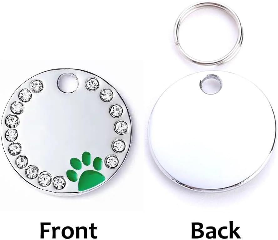 Personalized Dog/Cat Cute Paw Pet ID Tag with Unique Laser Engraving Name and Phone Number for Pet Collar or Key Chain (Green)