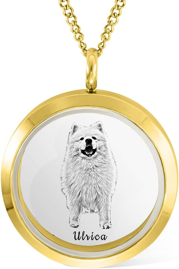Personalized Pet Urn Fur Necklace - Stainless Steel Pet Ashes Necklace for Dog, Cat - Custom Name Photo Memorial Keepsake