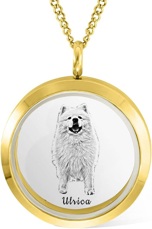 Personalized Pet Urn Fur Necklace - Stainless Steel Pet Ashes Necklace for Dog, Cat - Custom Name Photo Memorial Keepsake