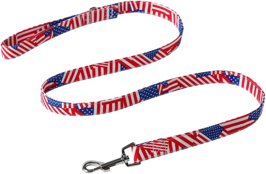 American Flag Dog Leash - Premium Nylon, Durable & Comfortable, 360° Rotating Metal Clip, Anti-Tangle Design, Ideal for Small to Medium Dogs (Leash M)