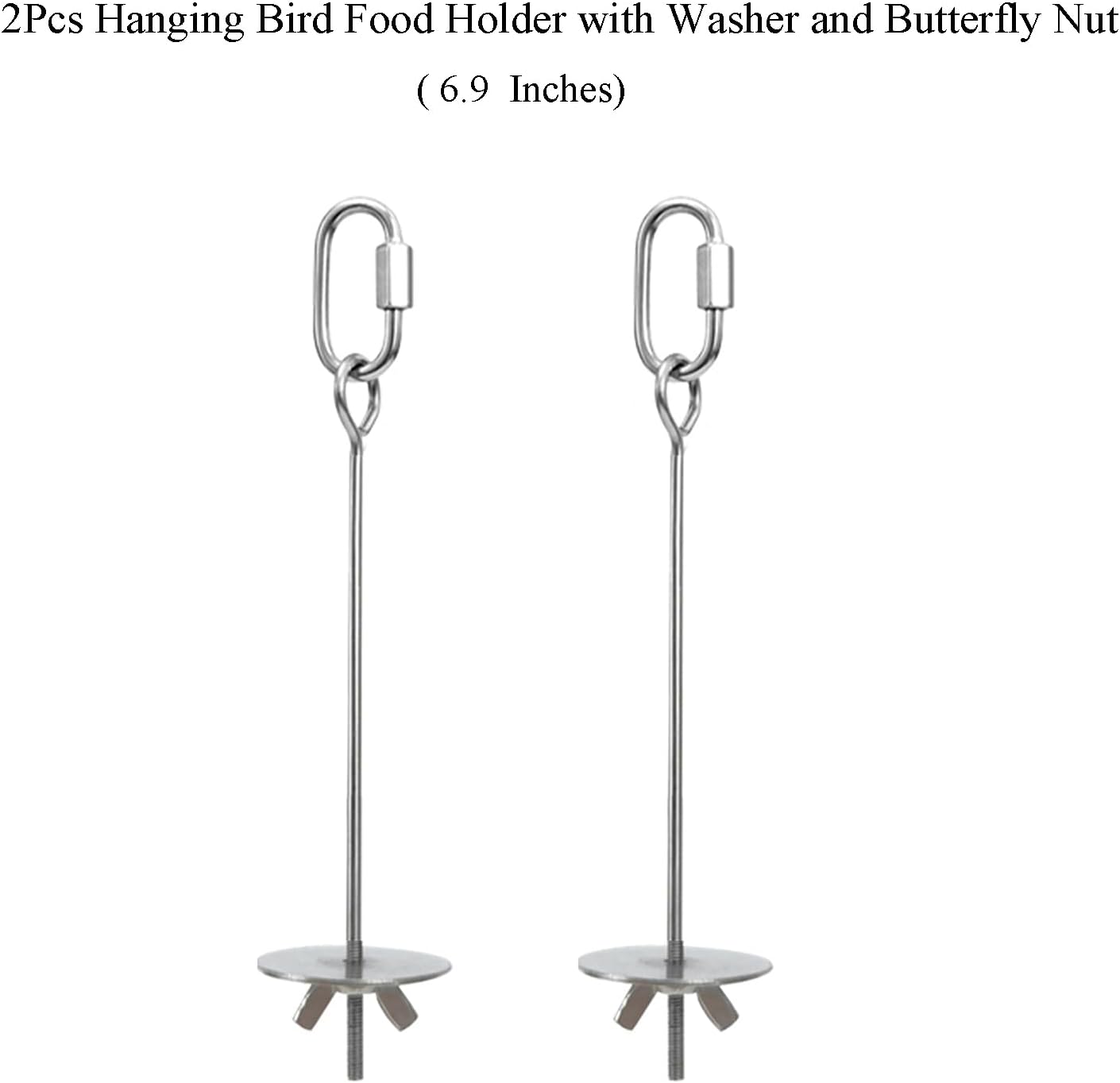 2pcs Hanging Bird Treat Skewer Parrot Fruit Feeder with Washer, 6.9 Inch Stainless Steel Bird Fruit Fork Food Holder for Bird Cage Bird Feeder Foraging Toy for Parrot Parakeet Conure, LXLVOUEG