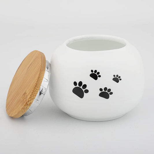 Fermus Memorial Pet Ashes Urn for Small Animal, Ceramics Memorial Keepsake Urns for Cats and Dogs (White Ceramics with Bamboo Lid)