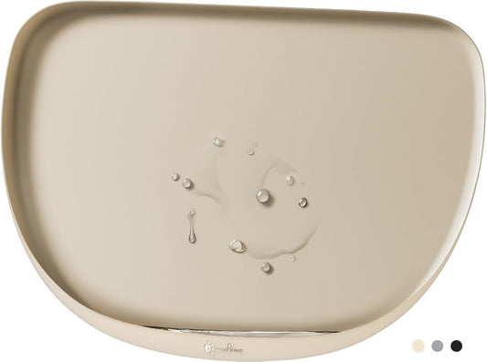 DownyPaws Dog Food Mats for Floors Waterproof, BPA Free Silicone Dog Bowl Mat, Non-Slip Pet Feeding Mat with High Raised Edge, Cat Placemat for Messy Drinkers, 24"×17", Almond