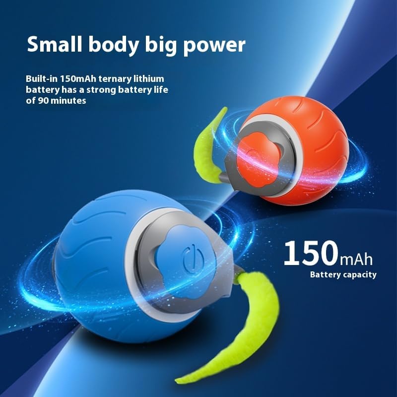 Interactive Cat Ball Toy Set, Three Speed Modes, Automatic Rolling Chase Ball with Fluffy Short Tail and LED Light, A Small Mice, Rechargeable