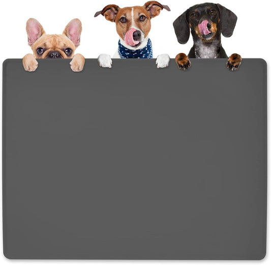 Dog Water Mat 39.4×29.5in - Silicone Dog Mat for Food and Water Extra Large - Pet Food Mat for Floors Waterproof - Pet Feeding Mat Prevent Water Food Spills - Dark Grey