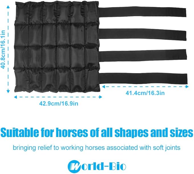 WORLD-BIO Horse Ice Boots (2pcs)/Horse Ice Pack for Injuries/Swelling, Horse Leg Ice Wraps with Flexible Straps for Horse Hock, Ankle, Knee, Legs&Horse Hooves,& Horse Gift Ideas for Horse Lovers-Black