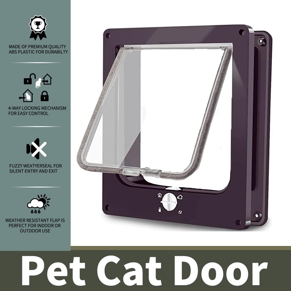 EASY JOY Cat Doors(Outer Size 8.6" x 7.5"), 4-Way Locking Cat Door for Interior Exterior Doors, Weatherproof pet Door with Magnet for Cat or Dog < 16.1 inches in Girth(Brown M)