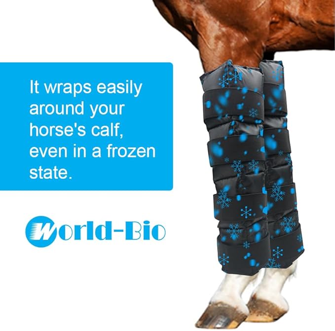 WORLD-BIO Horse Ice Boots (2pcs)/Horse Ice Pack for Injuries/Swelling, Horse Leg Ice Wraps with Flexible Straps for Horse Hock, Ankle, Knee, Legs&Horse Hooves,& Horse Gift Ideas for Horse Lovers-Black