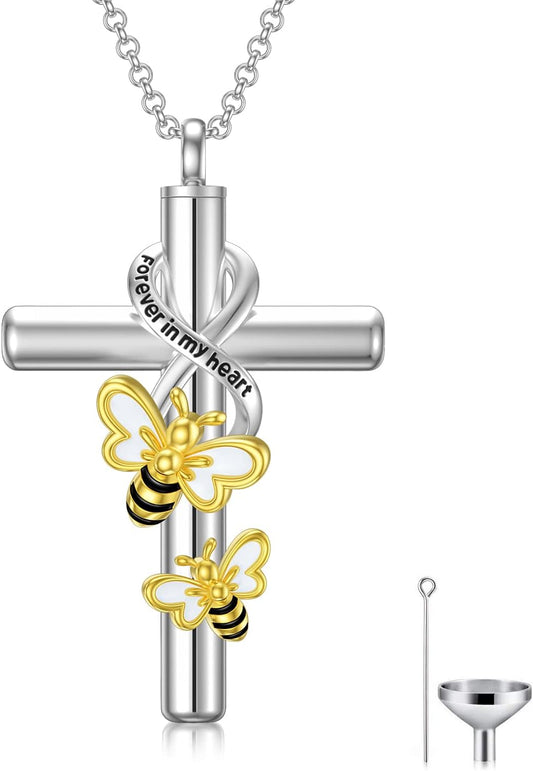Cross Urn Necklace for Ashes 925 Sterling Silver Cremation Jewelry with Funnel Filler Kit Ashes Necklace for Human Women Girl Pets