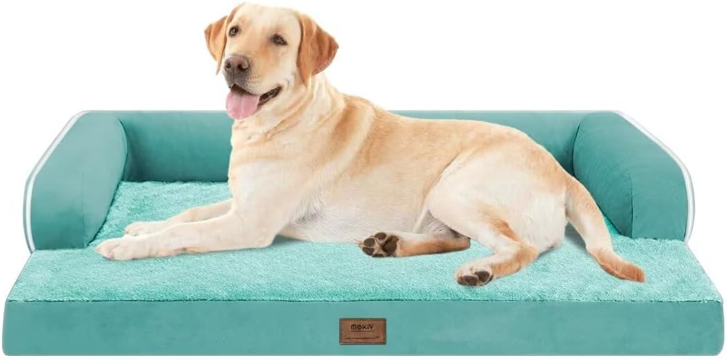 Orthopedic Large Dog Bed Washable: Large Size Dog Beds with Removable Washable Cover, XXLarge Orthopedic Aqua Blue Sofa for Big Pet Dogs