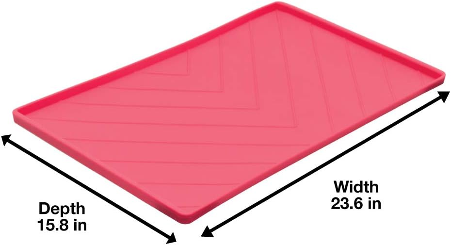 Messy Mutts Silicone Non-Slip Dog Bowl Mat with Raised Edge and Two Sides Reinforced with Metal Rods | Dog/Cat Bowl Mat with Spill-Proof Lip | Large, 24” x 16” | Watermelon