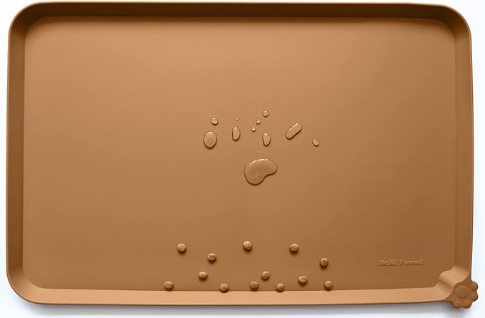 Hoki Found X-Large Silicone Pet Feeding Mats - Non-Slip Dog Cat Bowl Placemats - Waterproof - For Carpet - Butterscotch