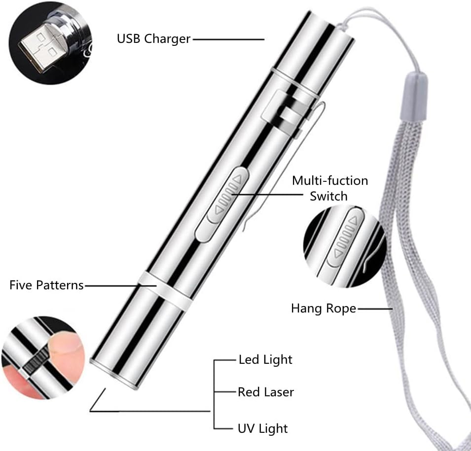 Cat Toys Laser Pointer for Indoor Cat Mouse Toys Pet Interactive Toy Pointer Kitten Dog Chase Play LED Flashlight 7 Adjustable Patterns Red Light Remotes Teaching Tool Rechargeable