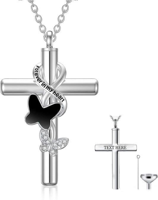 Cross Urn Necklace for Ashes 925 Sterling Silver Cremation Jewelry with Funnel Filler Kit Ashes Necklace for Human Women Girl Pets