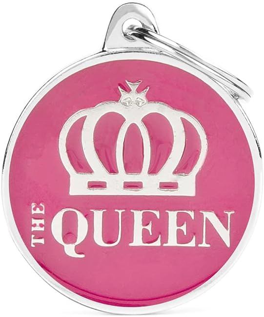 MyFamily Personalized Pet ID Tag Made in Italy, Big Circle The Queen, Free Engraving, Hand Enamelled, Charms Collection