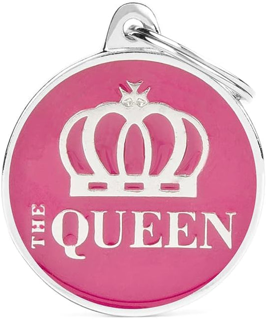 MyFamily Personalized Pet ID Tag Made in Italy, Big Circle The Queen, Free Engraving, Hand Enamelled, Charms Collection