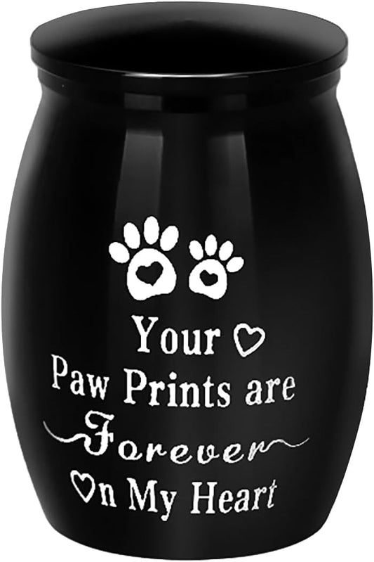 1.57 inches Small Black Pet Urn for Ashes – Keepsake Aluminum Memorial Urn with Engraved Paw Print Design – Ideal for Cats, Dogs & Tiny Pets