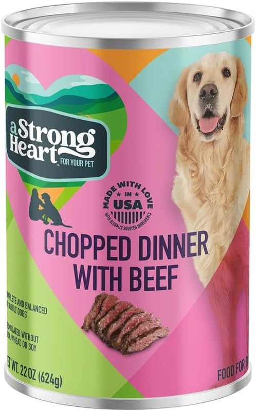 A Strong Heart Wet Dog Food, Chopped Dinner with Beef - 13.2 oz Cans (Pack of 12), Made in The USA with Real Beef