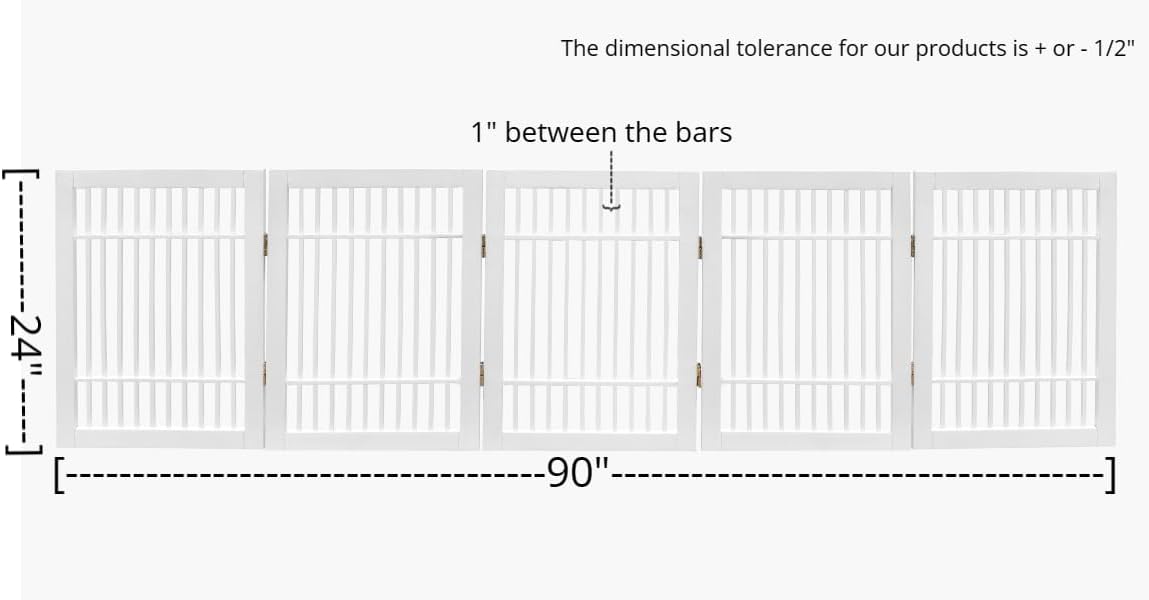 Pet Dog Gate Strong and Durable Freestanding Folding Acacia Hardwood Portable Wooden Fence Indoors or Outdoors by Urnporium (White Pet Gate, 5 Panel 24" Tall)