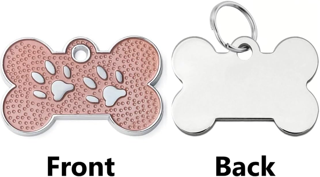 Personalized Dog Cute Paw Pet ID Tag for Pet Collar or Key Chain - cat Name tag, Personalized cat id tag, Kitten Name tag, Kitten id tag (Bone-Shaped-Small: Light Gold)