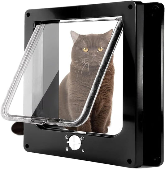 EASY JOY Cat Doors(Outer Size 8.6" x 7.5"), 4-Way Locking Cat Door for Interior Exterior Doors, Weatherproof pet Door with Magnet for Cat or Dog < 16.1 inches in Girth(Black M)