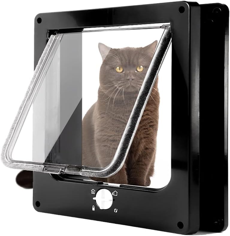 Cat Doors(Outer Size 11.6" x 10"), 4-Way Locking Cat Door for Interior Exterior Doors, Weatherproof pet Door with Magnet for Cat or Dog < 23.6 inches in Girth(Black XL)