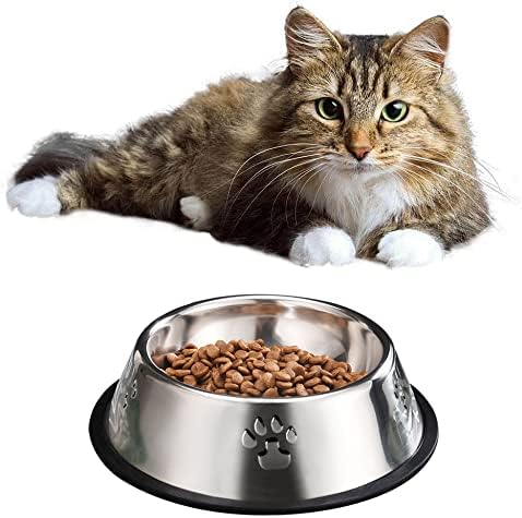 YUDANSI 2 Stainless Steel Dog Bowls, Puppy Cat Feeding Bowls, Shallow Cat Dish with Rubber Base, Mini and Small Pet Feeder Food Water Plate (XS-6oz)