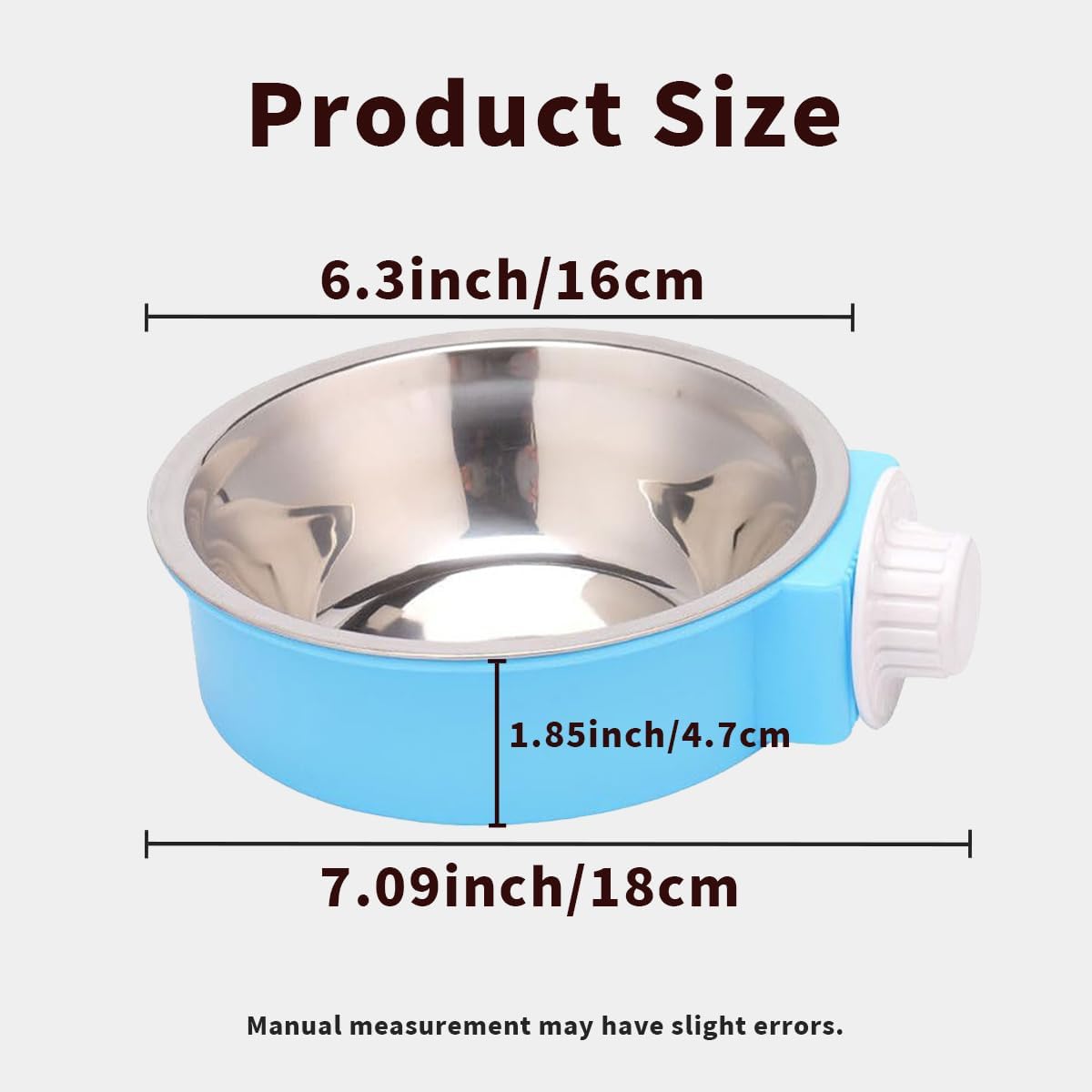 2Pcs Pets Lightweight Stainless Steel Bowl,Removable Stainless Steel Pet Hanging Food Water Feeder Bowl Cage Coop Cup for Puppy Medium Dog Cat Rabbit Ferret Bird Gunea Pigs (Blue, M)