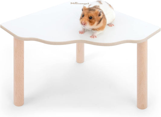 Niteangel Hamster Play Wooden Platform for Dwarf Syrian Hamsters Gerbils Mice Degus or Other Small Pets (Triangle - 5.9'' Height, White)