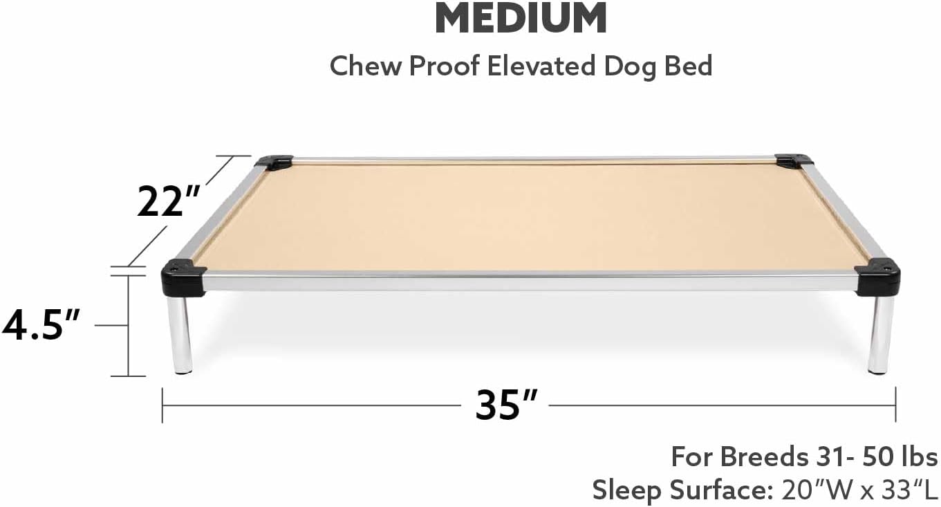 K9 Ballistics Chew Proof Elevated Cooling Dog Bed - Made for Aggressive Chewers, Virtually Indestructible, Ripstop Fabric with No Padding, Pre-Assembled - Medium, Sandstone