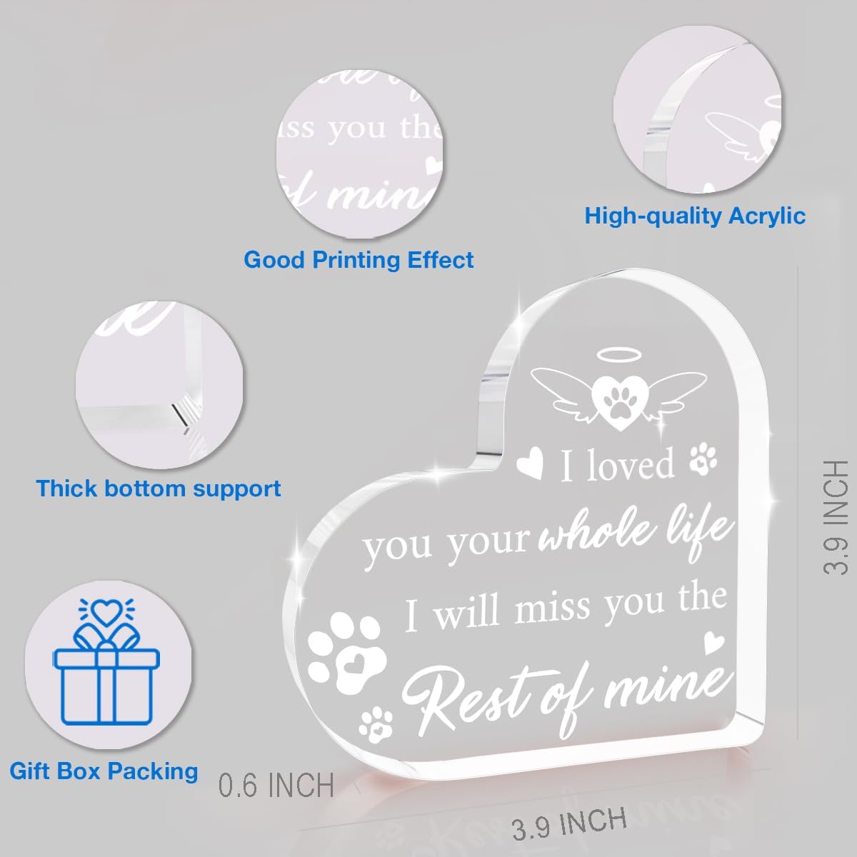 Loss of Dog Sympathy Gift Dog Bereavement Gifts Heart Shape Acrylic Sign Pet Commemoration Acrylic Heart Plaque for Home Farmhouse Office Desktop