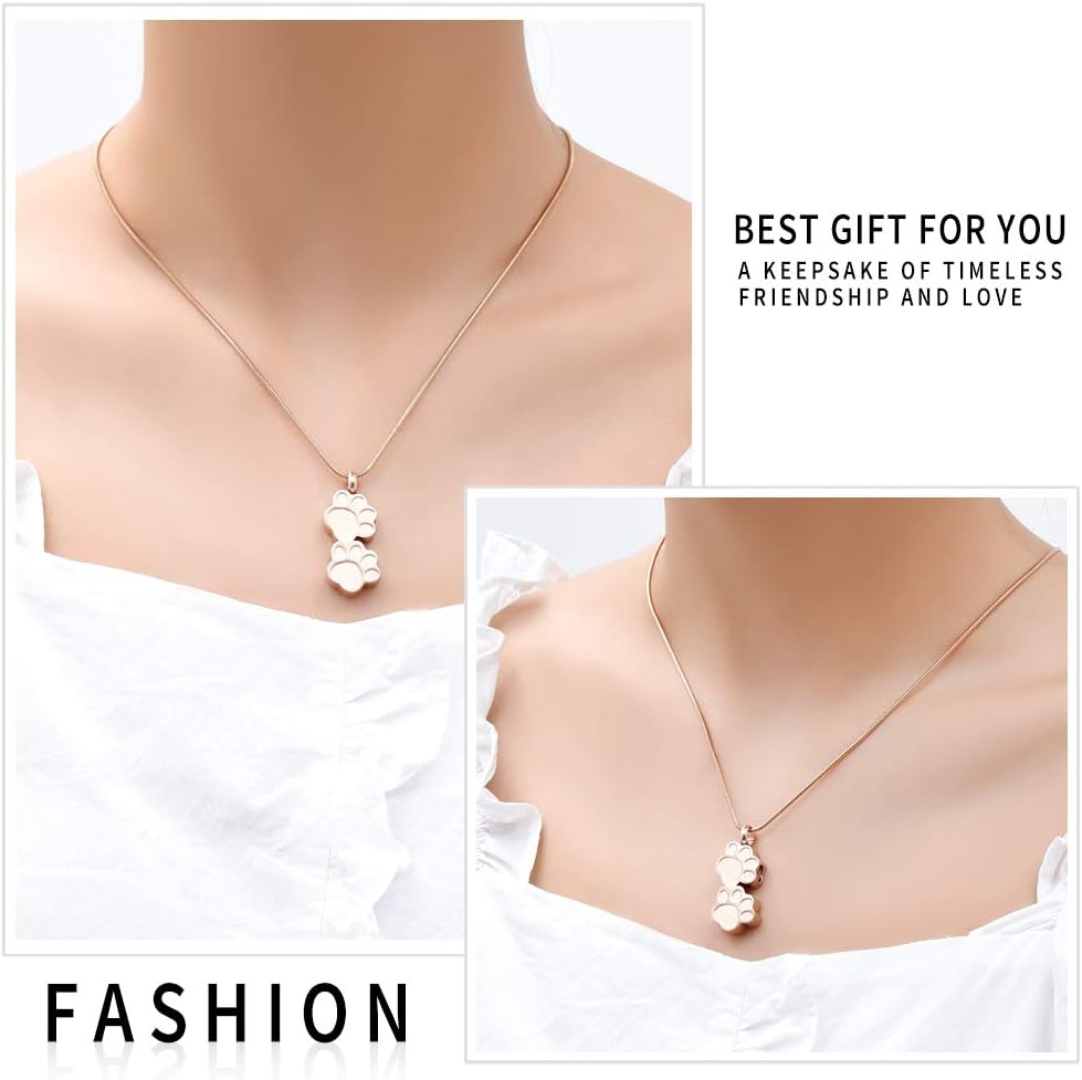 Pet Urns For Dogs/Cats - Pet Ashes Necklace - Paw Print Urn Necklace with Mini Keepsake Urn Memorial Ash Jewelry