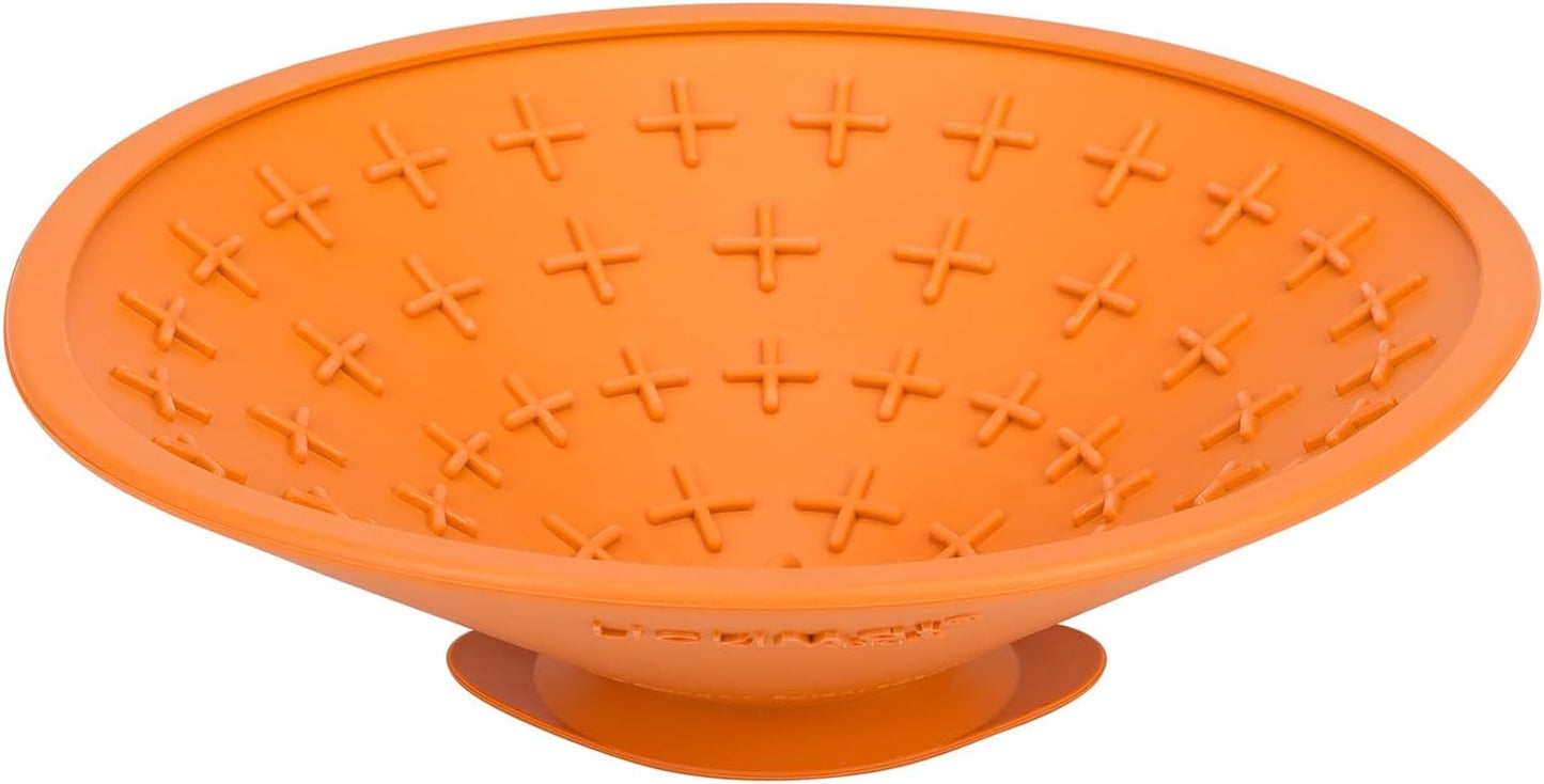 LICKIMAT Splash, Dog Slow Feeder Bowl Lick Mat, Boredom Anxiety Reducer, Sticks to Smooth Surface; Perfect for Food, Treats, Yogurt, or Peanut Butter. Fun Alternative to a Slow Feed Dog Bowl, Orange