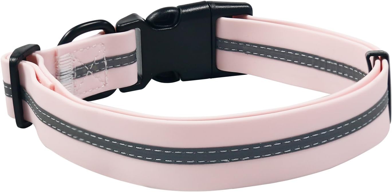 NIMBLE Dog Collar Waterproof Pet Collars Adjustable, Reflective, Durable Flex Poly Coated Nylon Basic Dog Collars 9 Colors in Size S/M/L (Light Pink, Small (9.45”-14.17”inches))