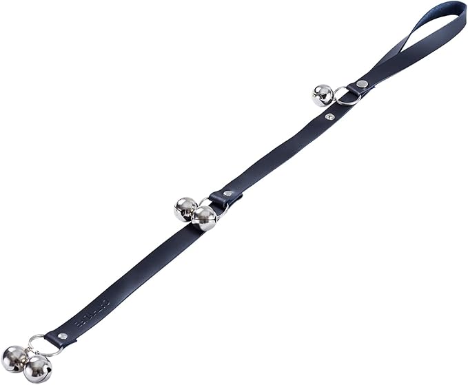 Leather Dog Doorbells for Door Knob/Potty Training/Go Outside, Length Adjustment Copper Dog Bell, Housetraining Hanging Bell, Black Leather Silver Bells.