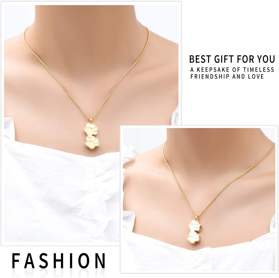 Pet Urns For Dogs/Cats - Pet Ashes Necklace - Paw Print Urn Necklace with Mini Keepsake Urn Memorial Ash Jewelry