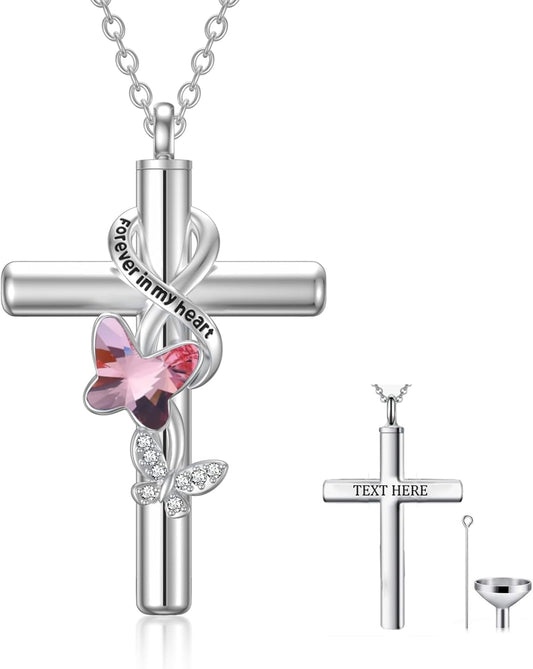 Cross Urn Necklace for Ashes 925 Sterling Silver Cremation Jewelry with Funnel Filler Kit Ashes Necklace for Human Women Girl Pets