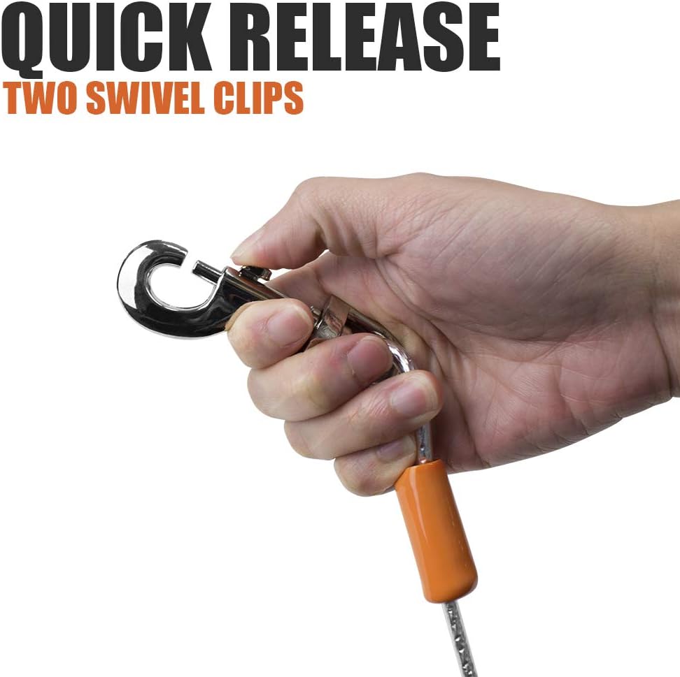 BV Dog Tie Out Cable 25 Feet - Heavy Duty Dog Lead Up to 90 Pounds - Reflective & Rust-Free with Quick Release Swivel Clips & 360° Rotating Clasp - Tangle-Free Dogs Runner for Yard (Silver, Pair)