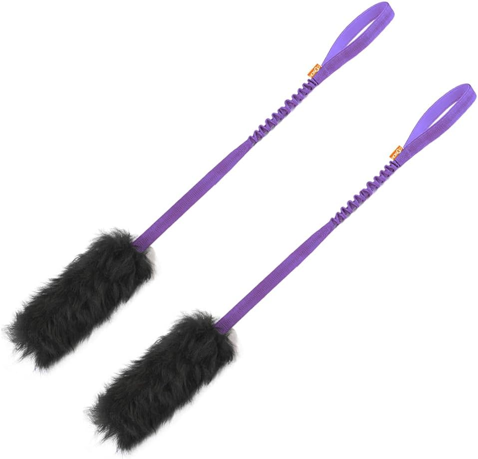 HOWGO Dog Rope,Dog Bungee Chaser 100% Sheepskin,Sheep Smell Tug for All Breeds(Purple, Long Without Ball 2Pack)