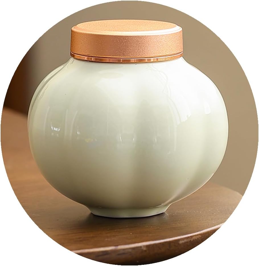 Fermus Memorial Pet Ashes Urn for Small Animal, Ceramics Memorial Keepsake Urns for Cats and Dogs, Hold 5.4 oz (160ml), Ceramics with Metal Lid (Pumpkin Shape Beige)