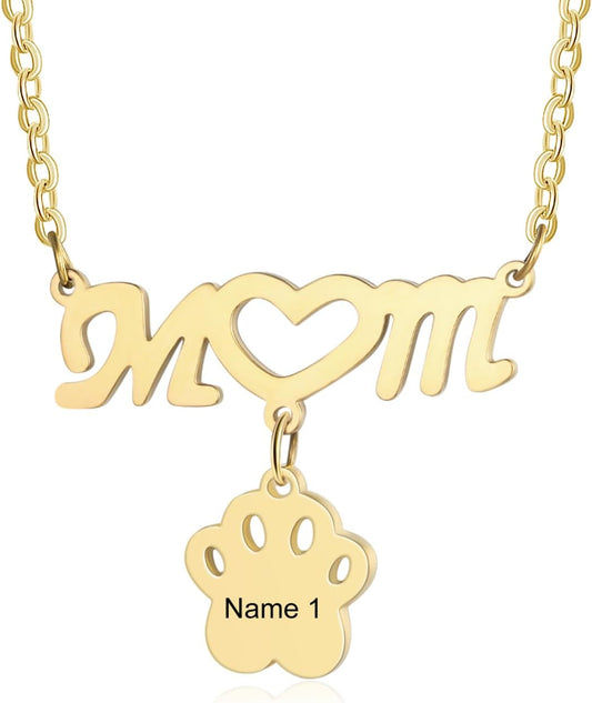 Customized Paw Print Necklace Personalized Pet Name Necklace Custom Engraved Dog Cat Paw Pendant Necklace Pet Memorial Gift for Pet Lovers